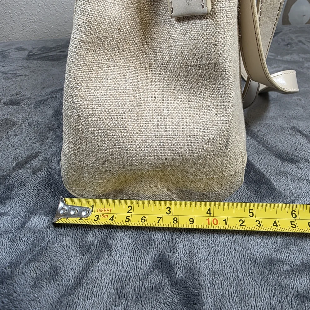 Etienne Aigner Cream and Tan Linen Shoulder Bag.